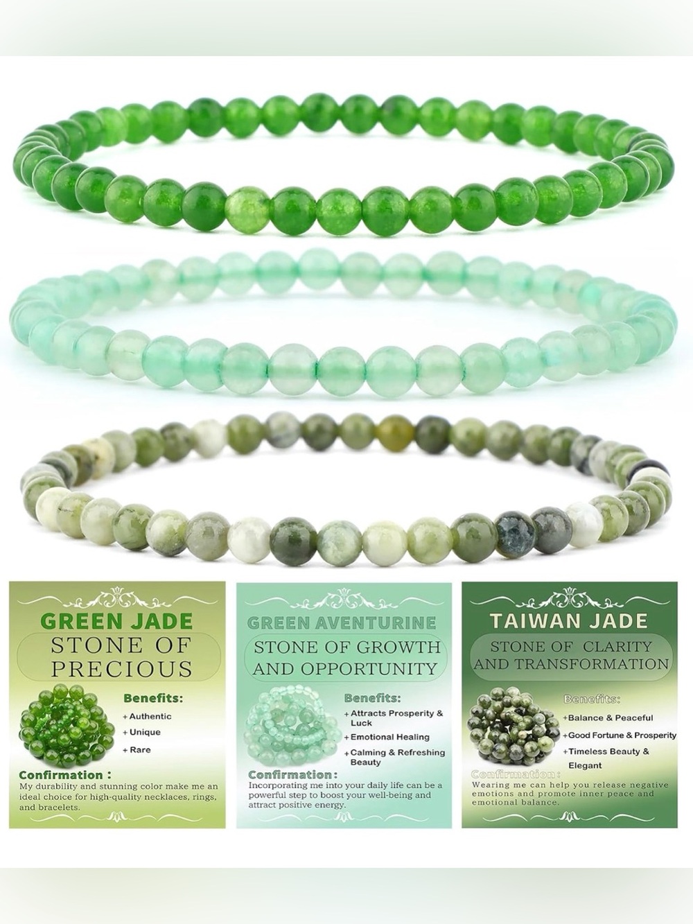 4mm Jade Aventurine and Taiwan Jade Beaded Stretch Bracelets